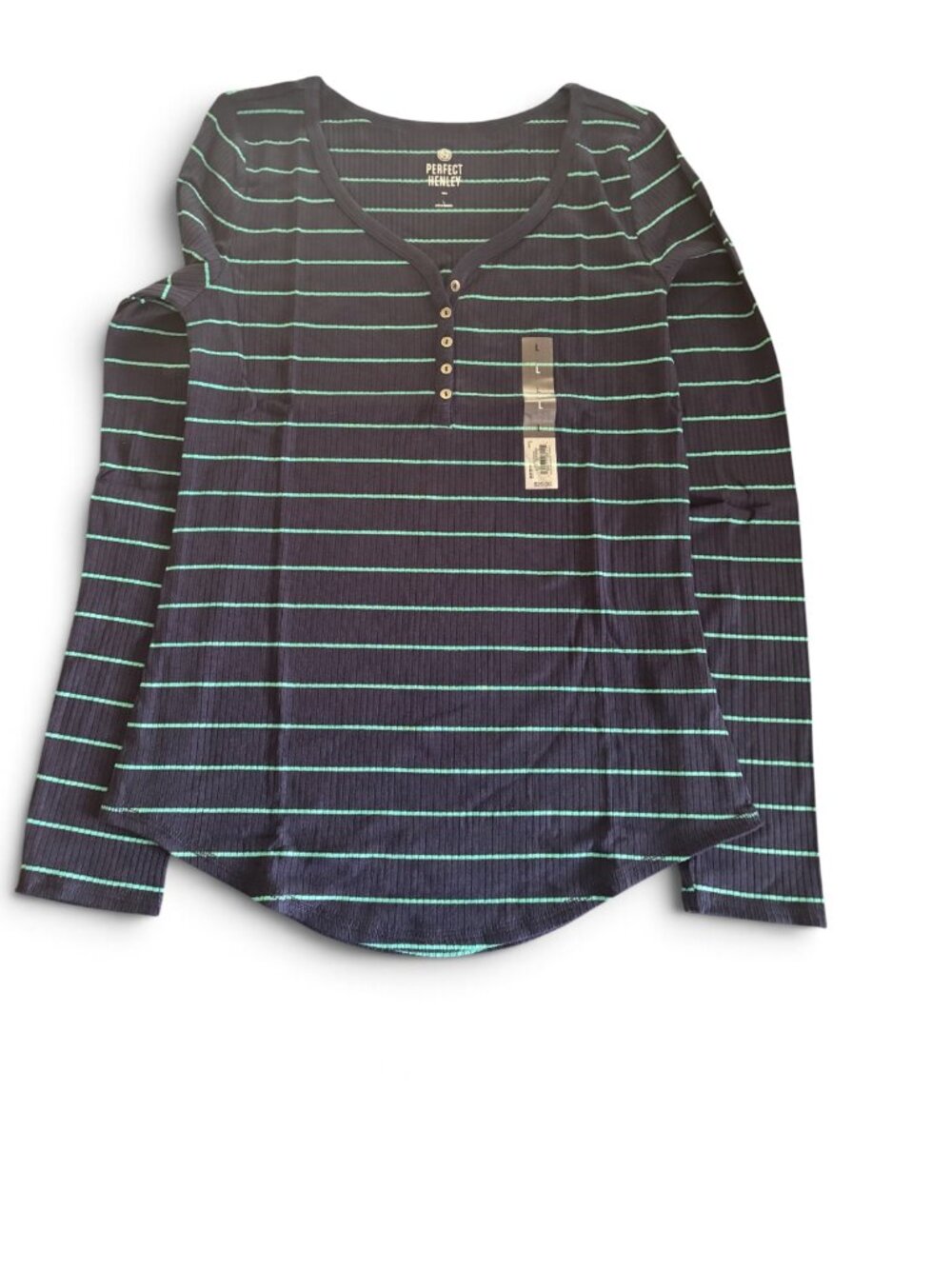SO NWT Perfect Henley Women’s Navy Blue Striped Long Sleeve Ribbed Henley Top